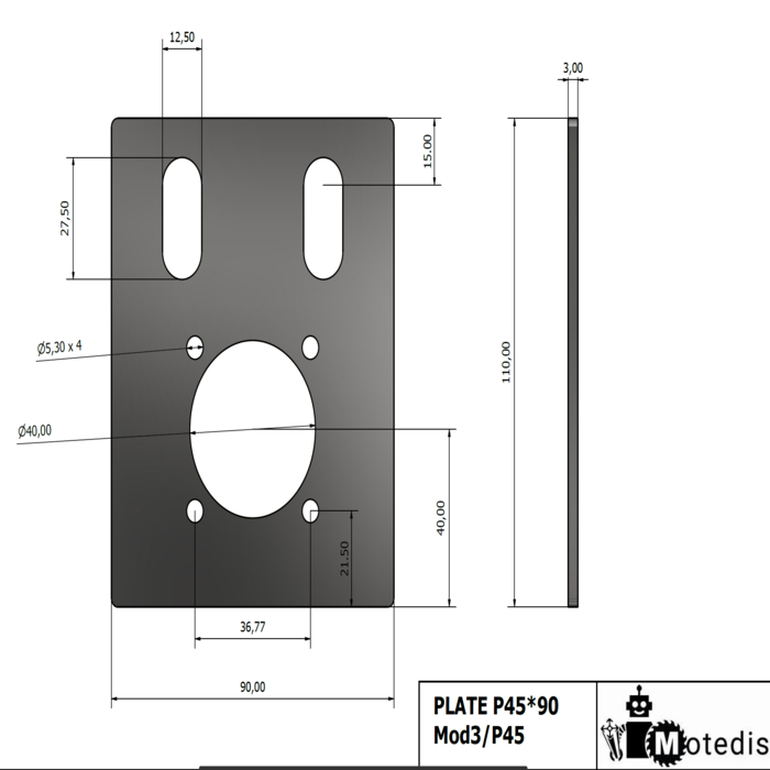 Plattväxellådsfäste ZDE60 för profil 45x90 Laserskärning t=3mm